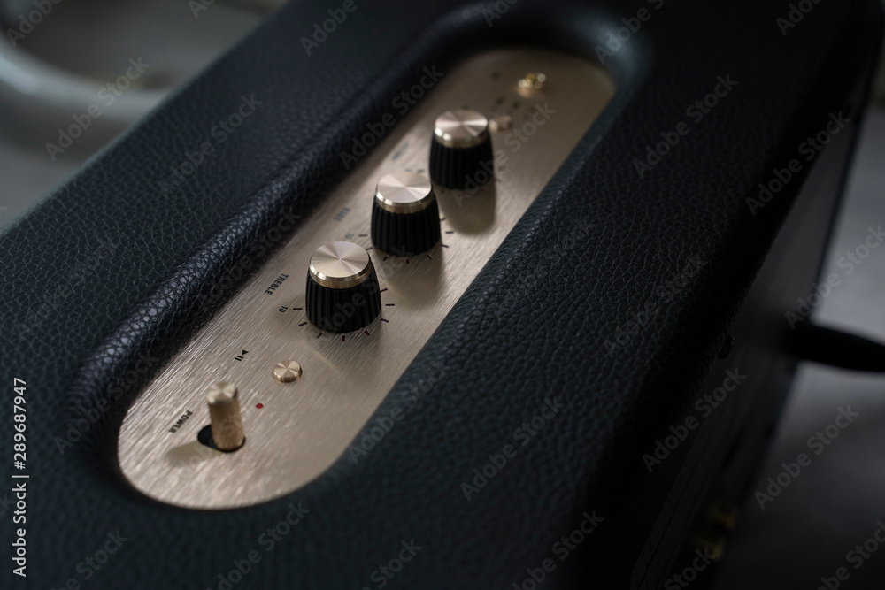 Close-up detail of sound volume controls in vintage style. Close-up detail of sound volume controls in vintage style.