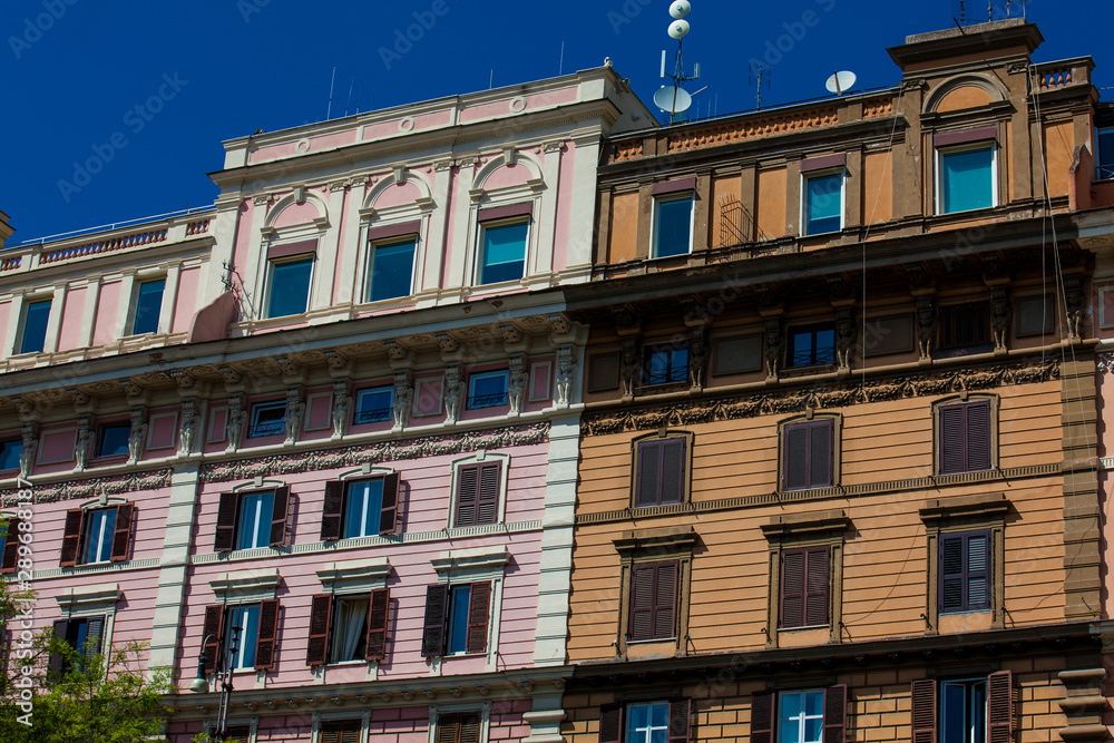 Beautiful architecture of the antique buildings at Rome city center