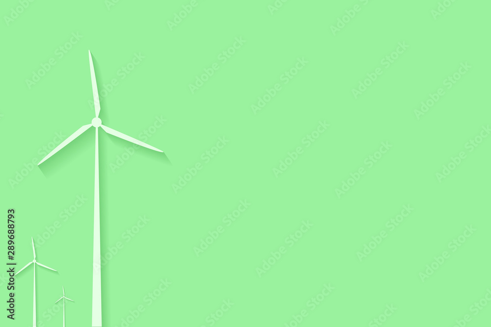 Wind turbines isolated on green pastel background - vector. Wind turbines isolated on green pastel background - vector.