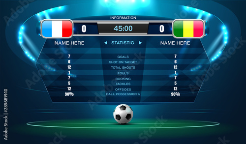 soccer football stadium spotlight and scoreboard