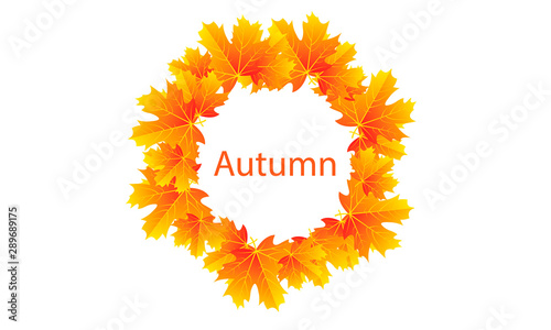Circular banner with autumn leaves, vector art illustration.