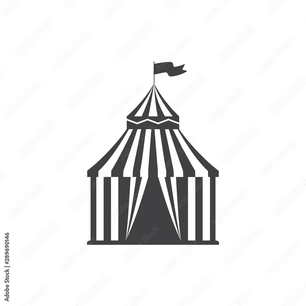 Fototapeta premium Holiday symbol is black Shapito circus tent flat vector illustration isolated.