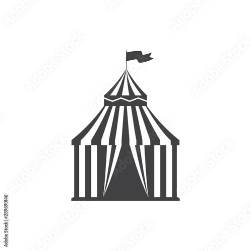 Holiday symbol is black Shapito circus tent flat vector illustration isolated.