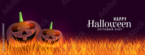 scary halloween banner with laughing pumpkins design