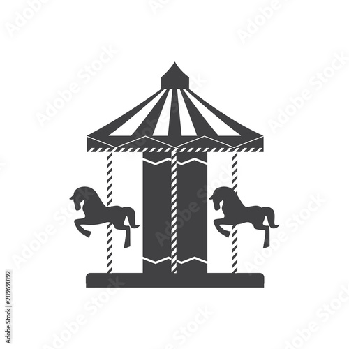 Carousel silhouette icon with horses and ponies in an amusement park.