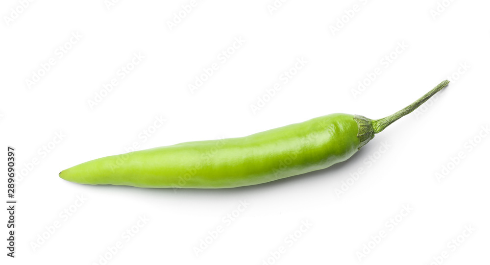 Ripe green hot chili pepper on white background, top view Ripe green hot chili pepper on white background, top view
