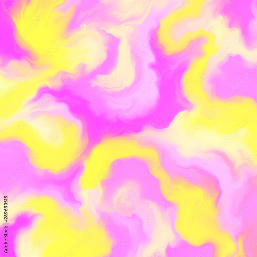 Contemporary painting. Beautiful yellow and pink waves. Hand painted image for creative design of posters, wallpapers, websites, cards, invitations. Trendy artistic style. Decorative artwork.