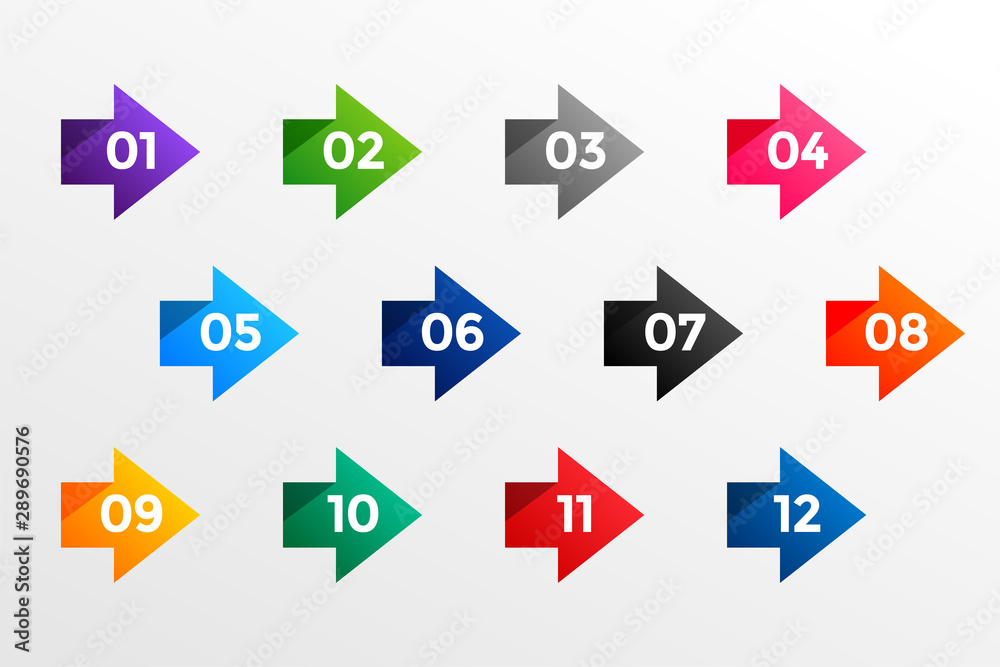 arrow bullet point numbers from one to twelve arrow bullet point numbers from one to twelve