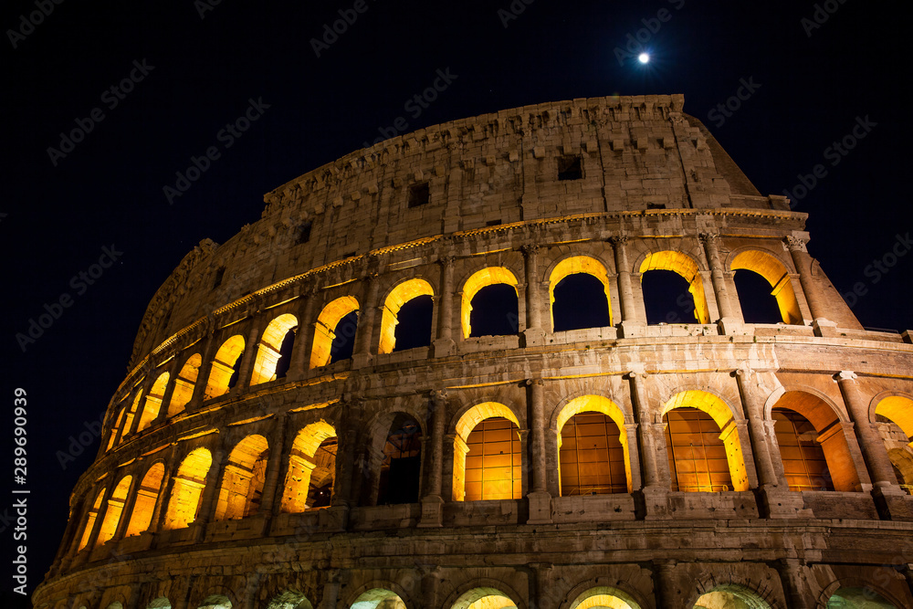 The famous Colosseum at night in Rome