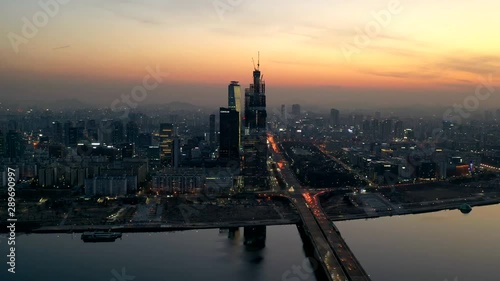 a city shot by a drone at night