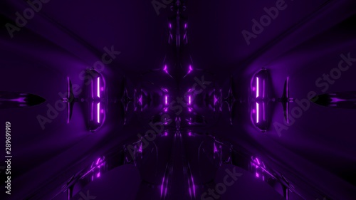 futuristic purple alien style space ship tunnel corridor 3d rendering wallpaper background © Michael