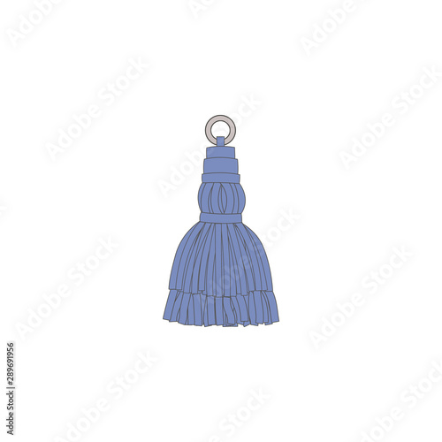Short blue tassel isolated on white background, textile rope decoration