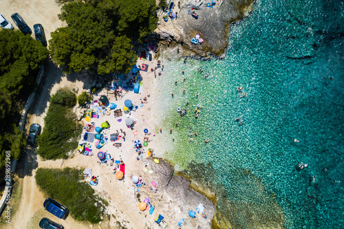 Kamenjak Njive beach near Premantura, Istria , Croatia. Aerial drone photo , summer 2019 photo