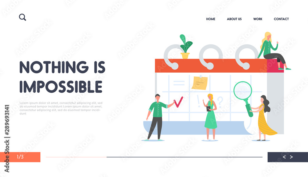 Reminder, Time Table Concept Landing Page. Business People Working on Schedule. Tiny Characters Planning Work Project on Desk Calendar for Website. Vector illustration Reminder, Time Table Concept Landing Page. Business People Working on Schedule. Tiny Characters Planning Work Project on Desk Calendar for Website. Vector illustration
