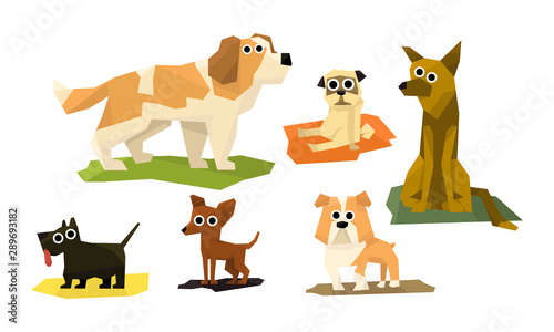 Cute Funny Dogs of Different Breads Set, Adorable Pet Animals Characters Vector Illustration