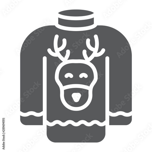 Christmas sweater glyph icon, holiday and clothes, sweater with deer sign, vector graphics, a solid pattern on a white background.