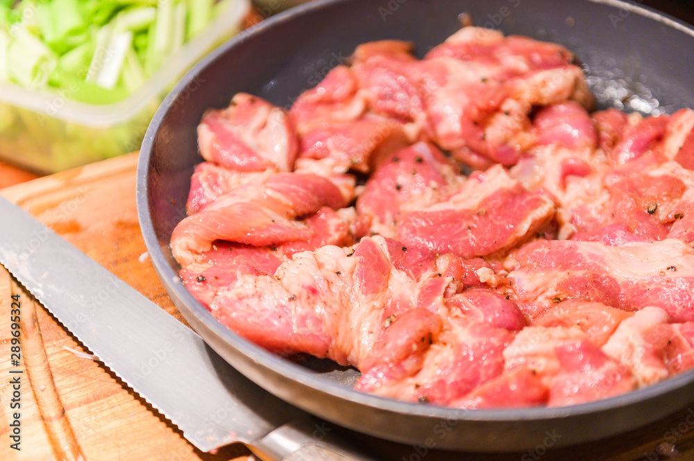 ferment cutting raw pork prepare for cooking,dinner ferment cutting raw pork prepare for cooking,dinner