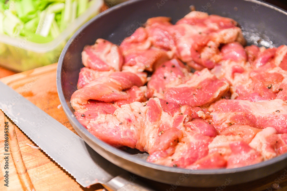 ferment cutting raw pork prepare for cooking,dinner