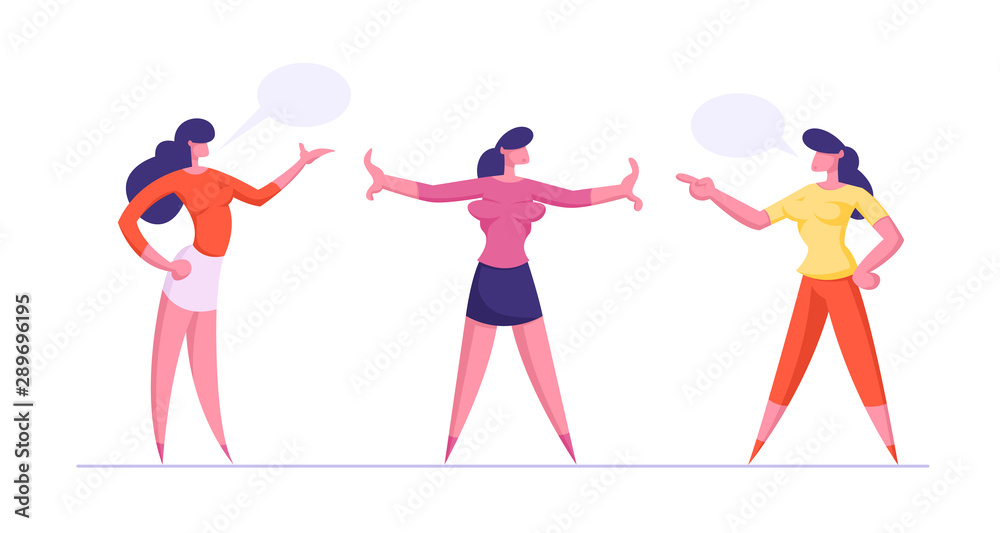 Young Women Yelling on Each Other, Girl Stand Between them Prevent Fight. Businesswomen Disagreement, Work Conflict Between Female Colleagues or Office Employees. Cartoon Flat Vector Illustration Young Women Yelling on Each Other, Girl Stand Between them Prevent Fight. Businesswomen Disagreement, Work Conflict Between Female Colleagues or Office Employees. Cartoon Flat Vector Illustration