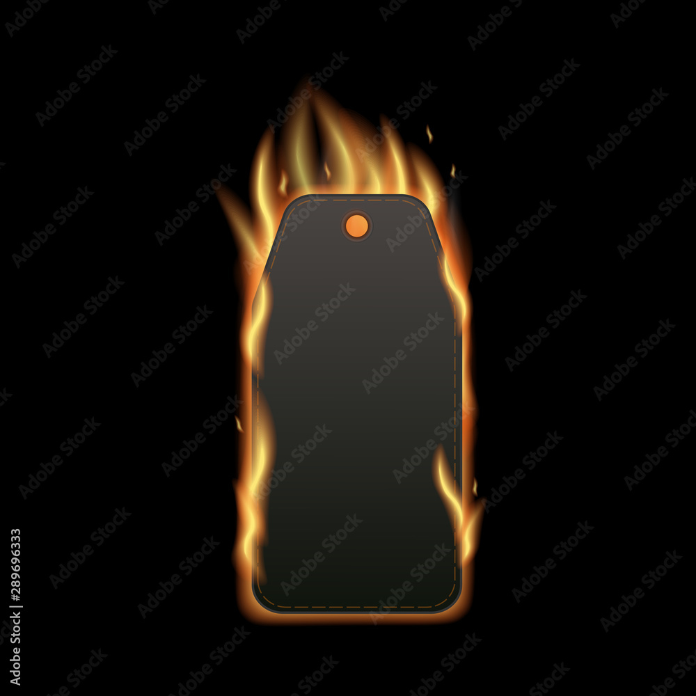 Realistic fire on burning price tag with blank copy space Stock Vector |  Adobe Stock