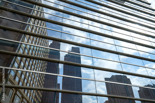 Skyscraper glass curtain wall, modern office building in Qingdao, China