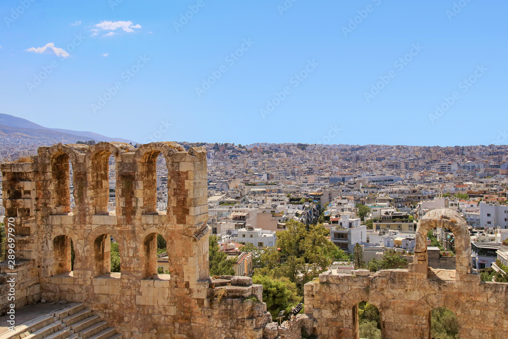 View to Athens and the Theatre of Dionysus from the Acropolis. Greece - Europe