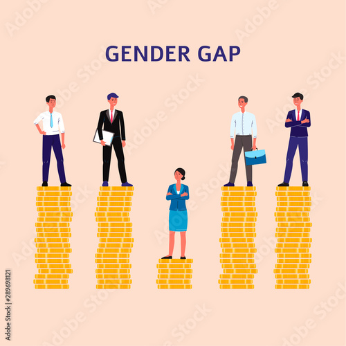 Gender gap and inequality in salary concept flat vector illustration isolated.