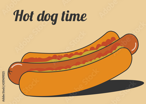 Vintage poster with hot dog - vector illustration