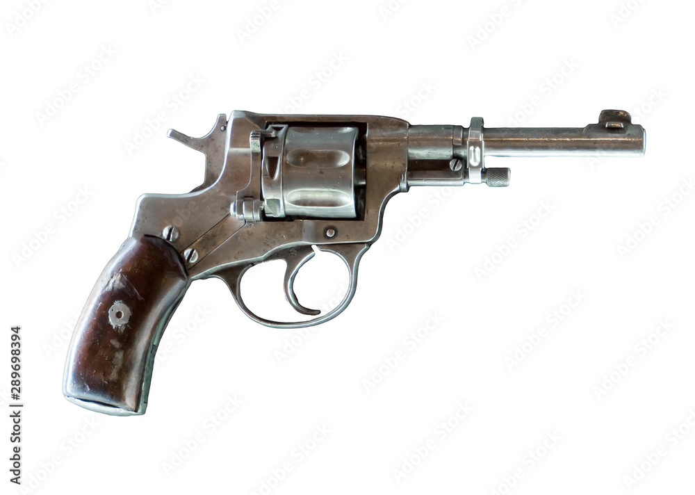 Revolver pistol isolated on white background.