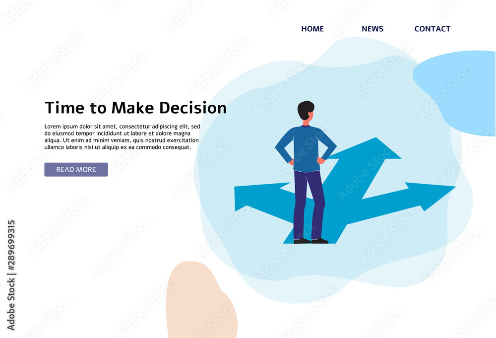 Time to make a decision - flat banner template with cartoon man on crossroad Time to make a decision - flat banner template with cartoon man on crossroad