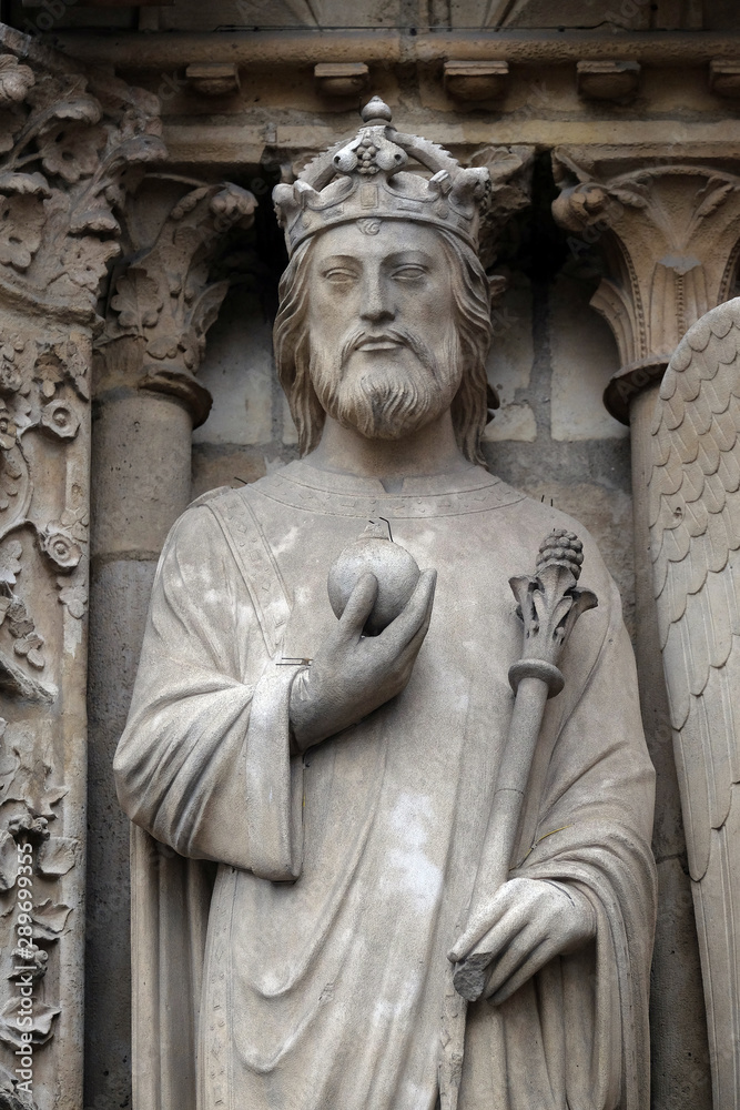 Emperor Constantine, Portal of the Virgin, Notre Dame Cathedral, Paris, UNESCO World Heritage Site in Paris, France 
