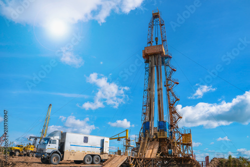 Oil and Gas Drilling Rig. Oil drilling rig operation on the oil platform in oil and gas industry. Petroleum Industry.