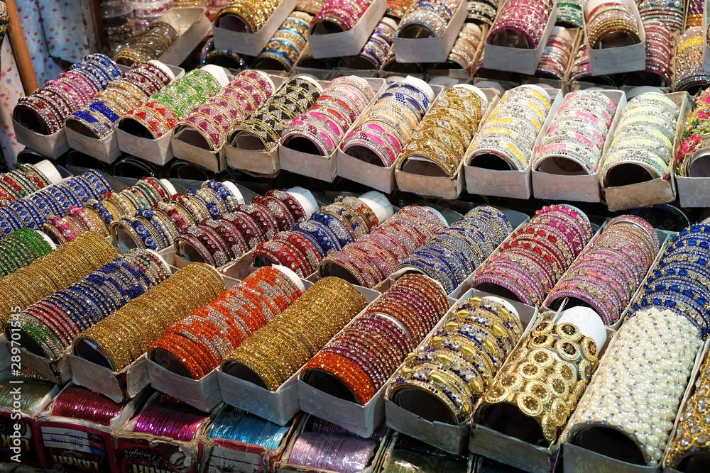 Traditional Indian bangles with different colors and patterns, Pushkar, India