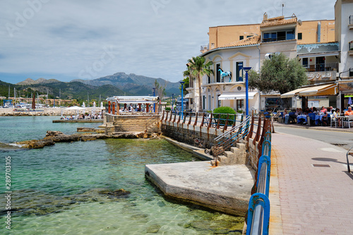 Seafront promenade on Mediterranean Sea at Andratx, Majorca, Balearic Islands, Spain photo