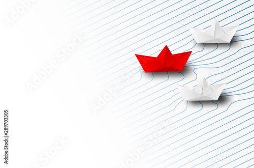 Business leadership ,financial concept. paper boat red leadership to success goal. paper art style. creative idea. vector.