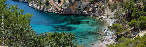 Panoramic image picturesque Cala Blanca Andratx, Mallorca, Baleares, Spain