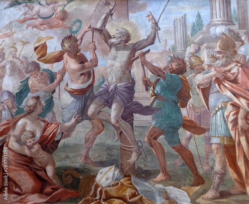 Martyrdom of St. Biagio by A. Casella, fresco in the Saint Roch church in Lugano, Switzerland