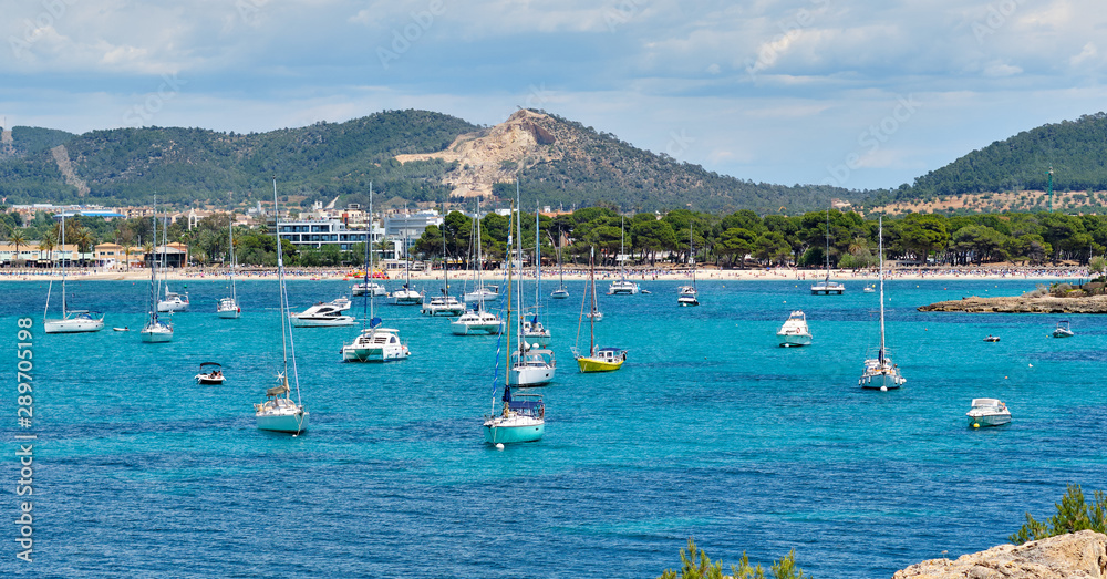 Picturesque view to the coastal town of Santa Ponsa Majorca Island, Spain