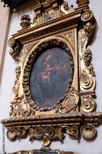 Virgin Mary with baby Jesus, altarpiece in San Petronio Basilica in Bologna, Italy