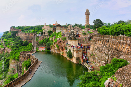 Gaumukh Kund - Ancient fort reservoir filled by a spring thought to look like a cow’s mouth, popular for swimming, Chittorgarh, Rajasthan, India