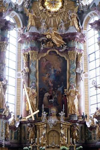 Main altar in the monastery church of St. John in Ursberg, Germany 