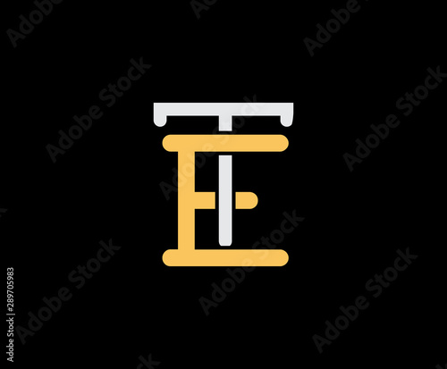 Letter E and T, ET, TE, overlapping interlock logo, monogram line art vintage style on black background