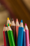 Group of colorful pencils close up. Education and arts tools