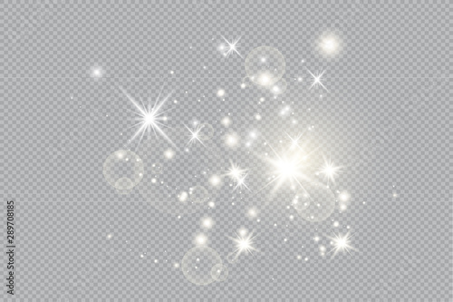 Set of Vector glowing light effect stars bursts with sparkles on transparent background. Transparent stars.