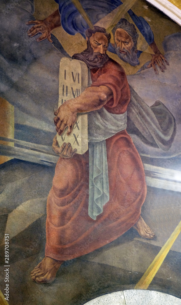 Fototapeta premium Moses receives ten commandments, fresco in the church of St. Mark in Zagreb, Croatia 