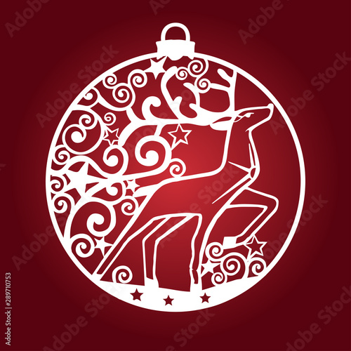 Christmas deer in the ball. Laser cutting paper, wood