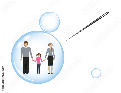 family with a child in a soap bubble and a needle vector illustration EPS10