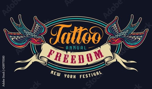 Vintage tattoo salon colorful emblem