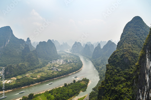 View of a mountain valley with a river below