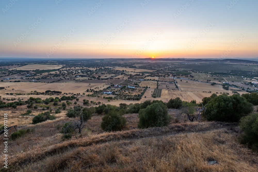 Sunset view over Monsaraz fields, Alqueva, Portugal